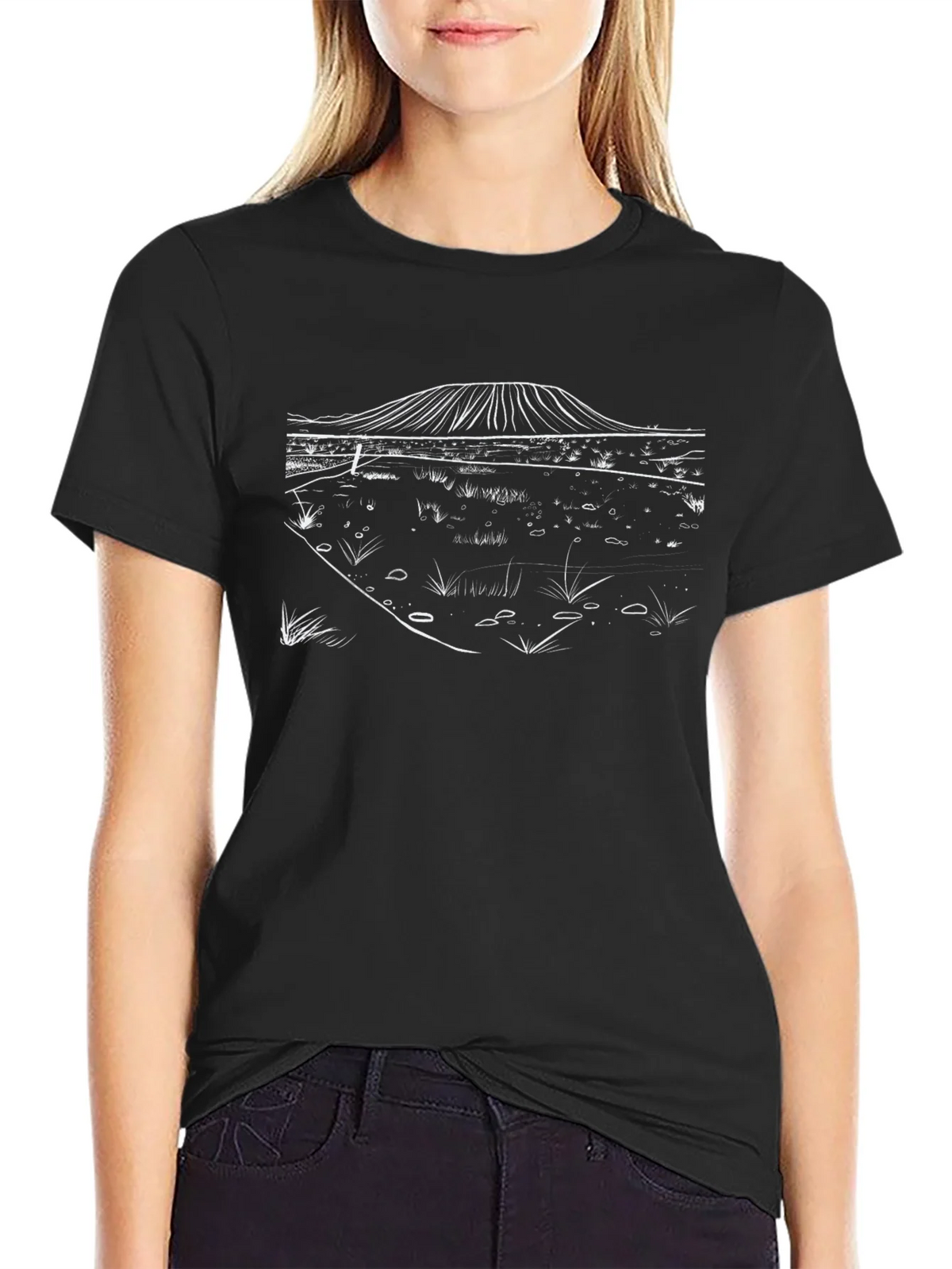 Black T-Shirt with Minimalist Landscape Design product image 5