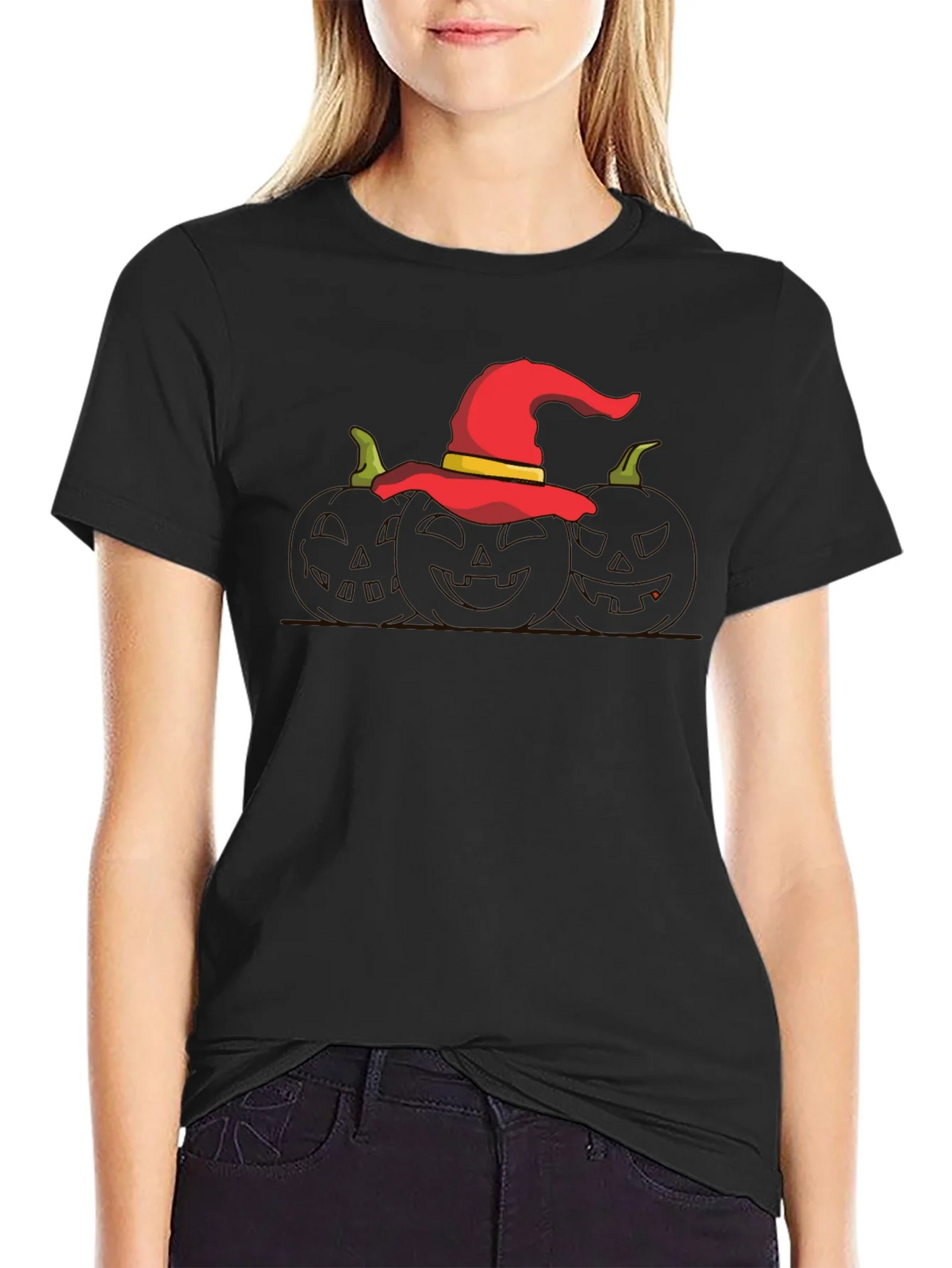 Halloween Witch Hat Pumpkin Graphic T-Shirt
