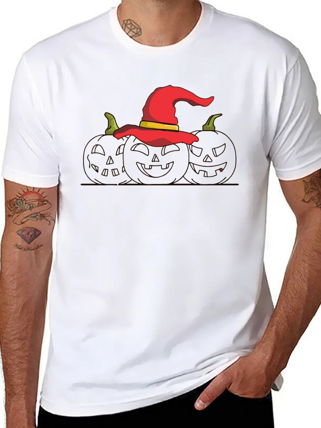 Halloween Witch Hat Pumpkin Graphic T-Shirt