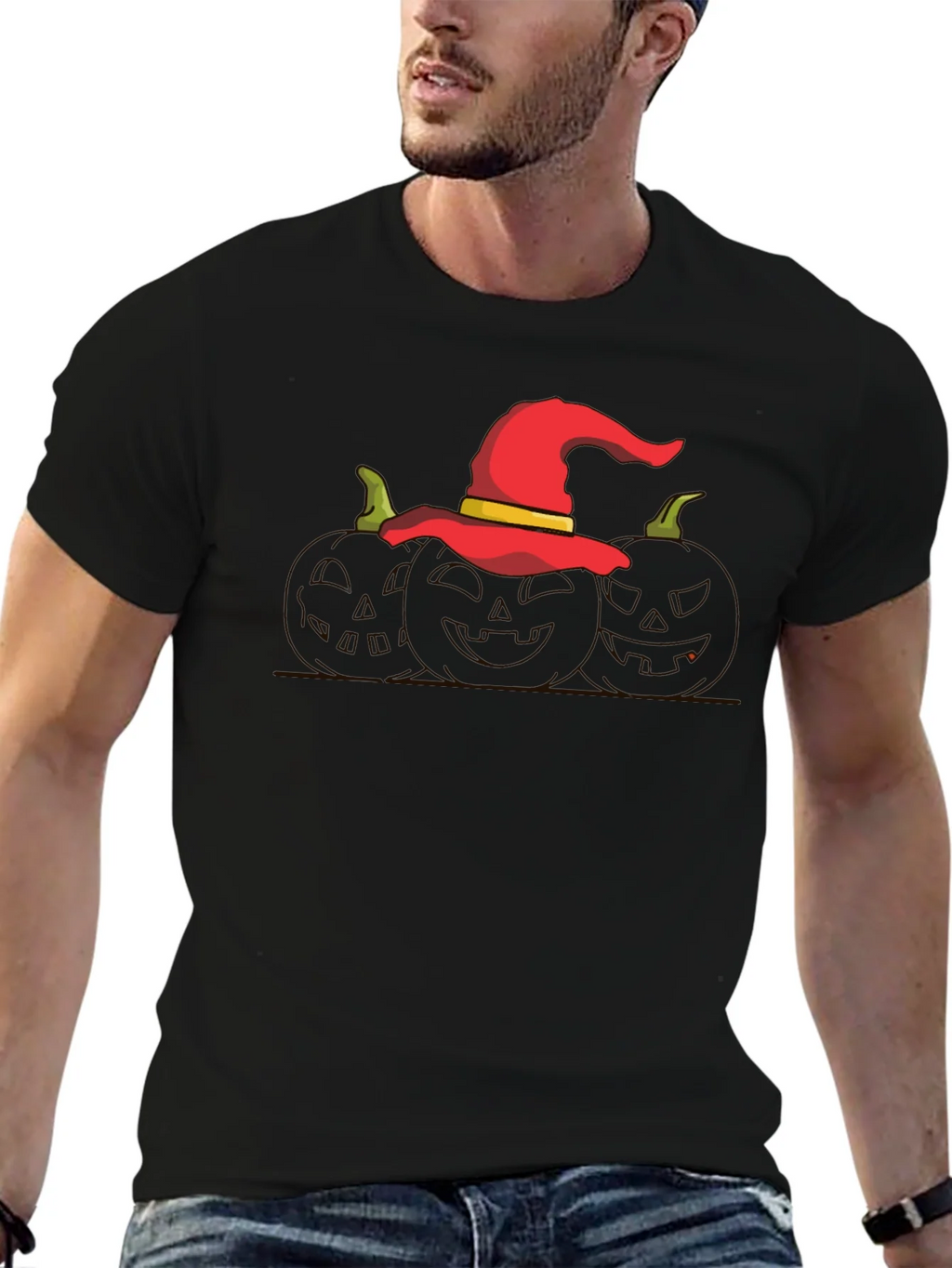Halloween Witch Hat Pumpkin Graphic T-Shirt