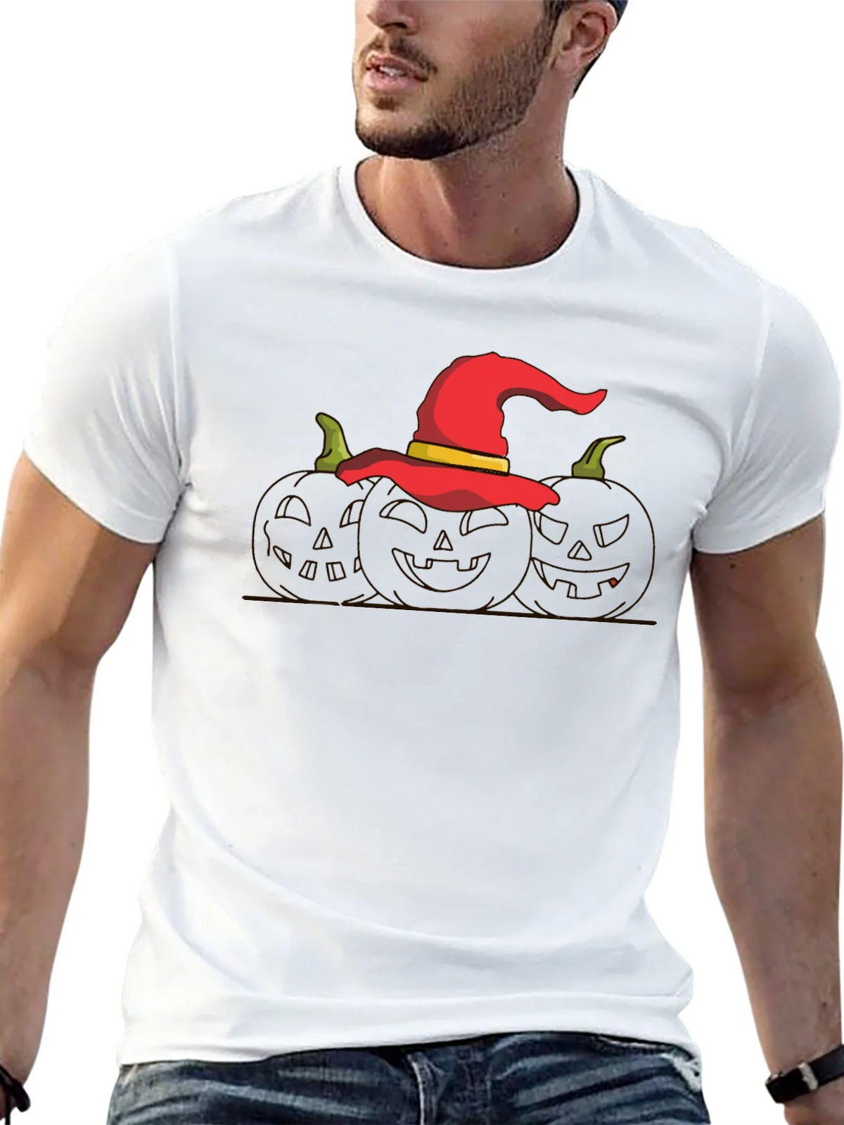 Halloween Witch Hat Pumpkin Graphic T-Shirt