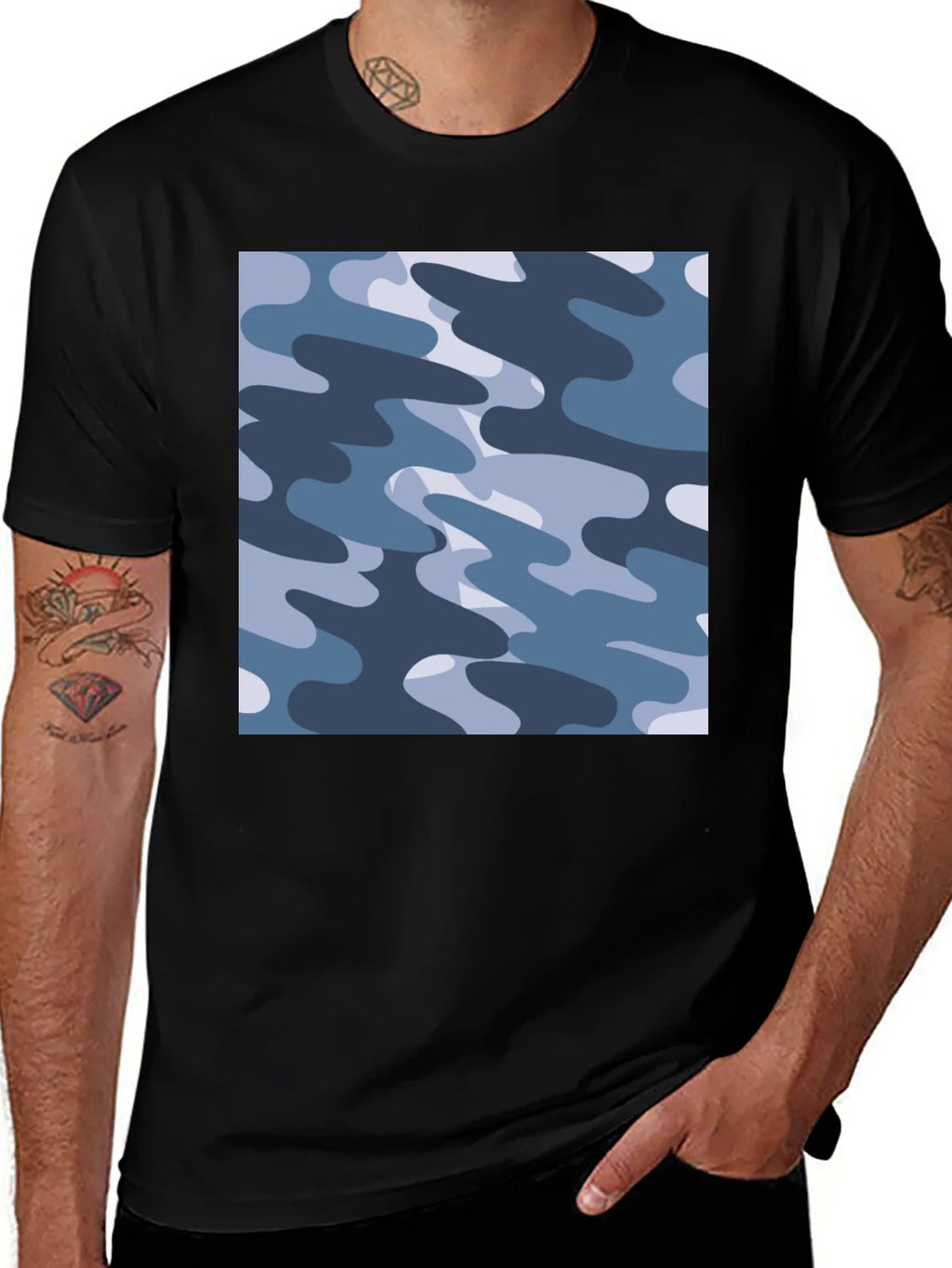 Mens Black Camouflage Print T-Shirt product image 1