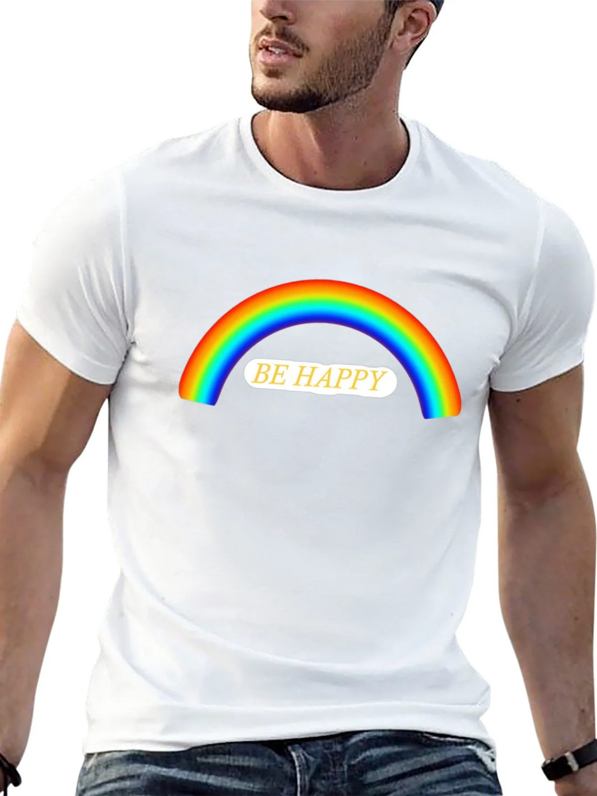 Be Happy Rainbow Graphic T-Shirt product image 4