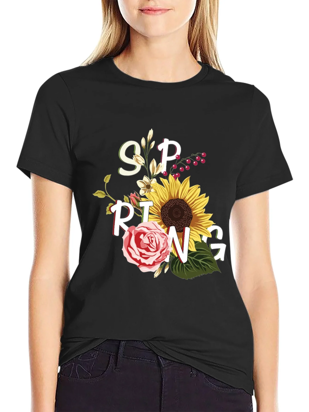Floral Spring Graphic Tee - Black Unisex T-Shirt product image 5