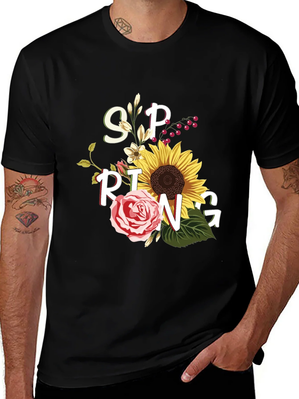 Floral Spring Graphic Tee - Black Unisex T-Shirt product image 1