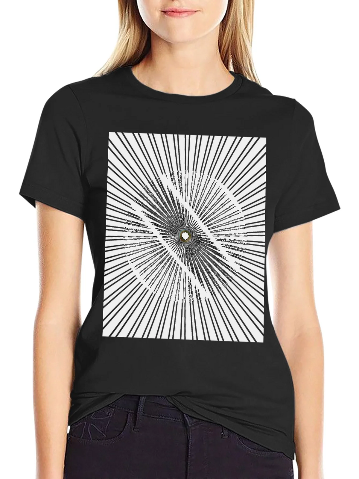 Abstract Optical Illusion Graphic Print Black T-Shirt product image 5
