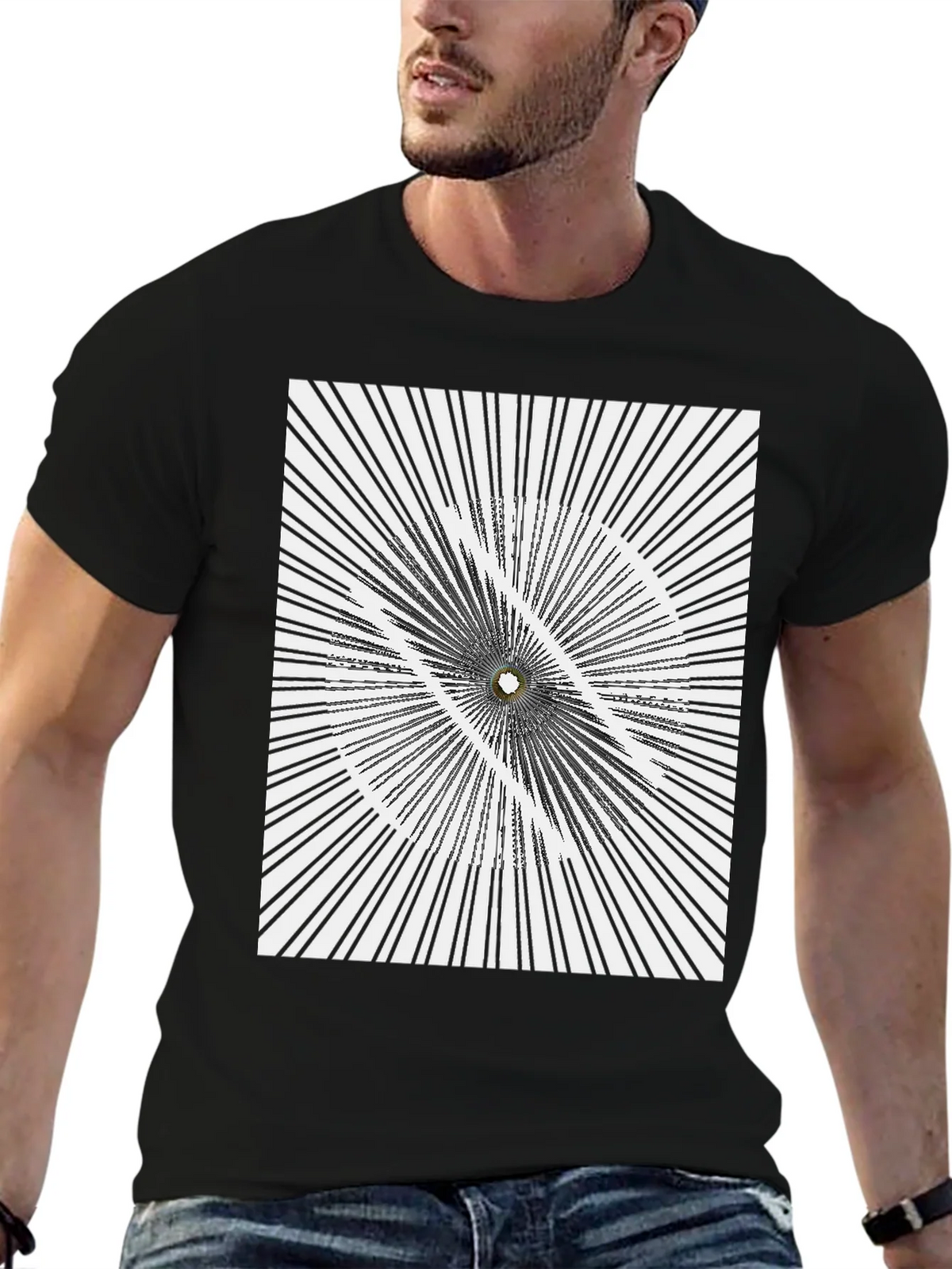 Abstract Optical Illusion Graphic Print Black T-Shirt product image 9