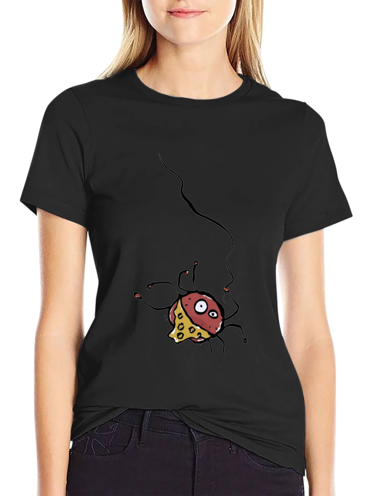 Cartoon Cheese Spider Black T-Shirt product image 5