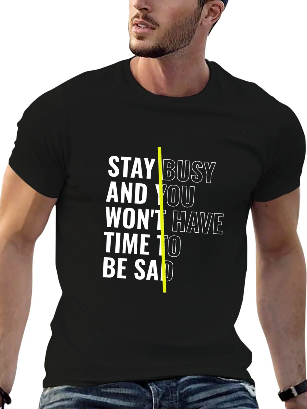 Stay Busy Black T-Shirt with Motivation Quote product image 9