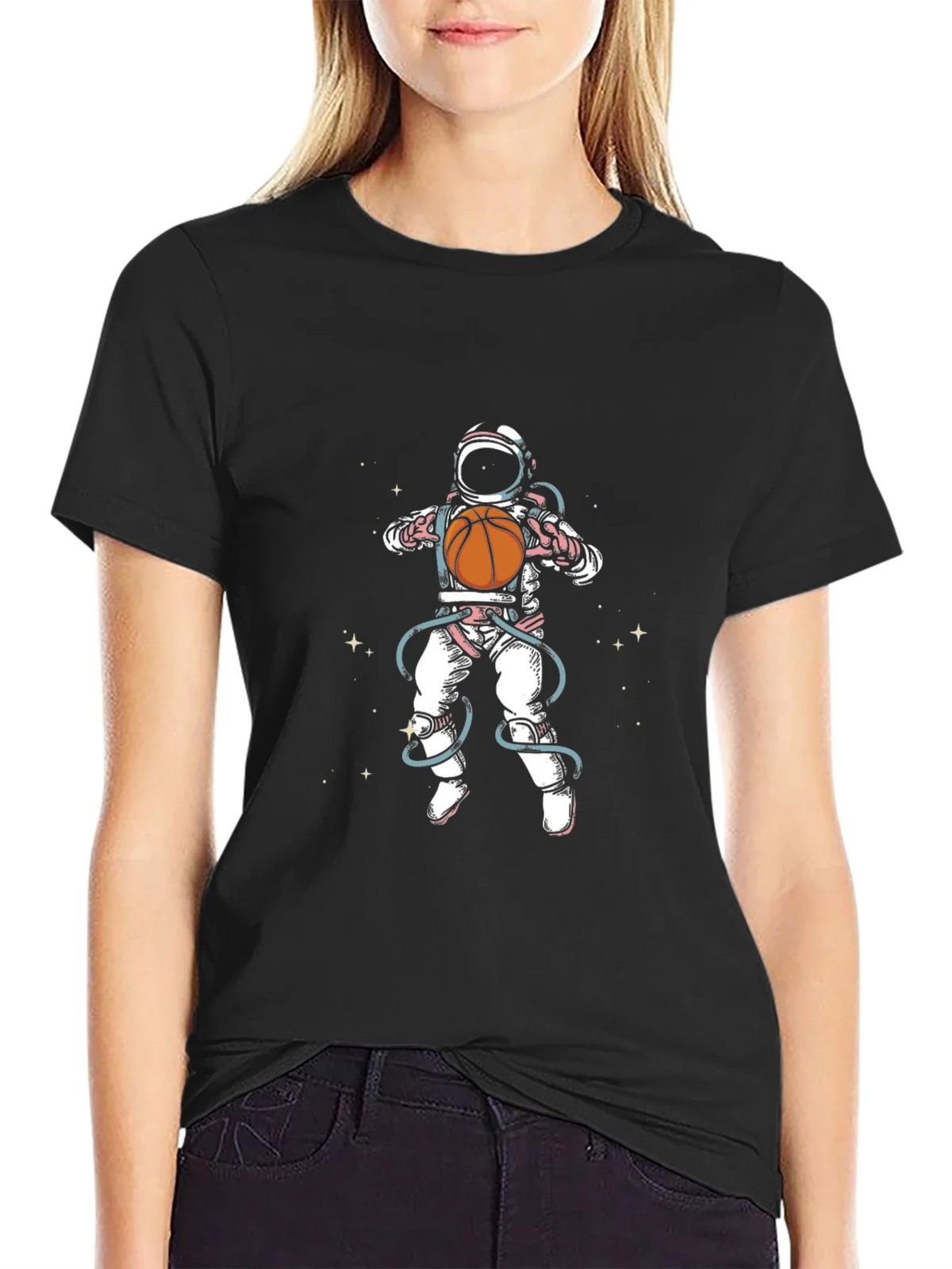 Astronaut Basketball Graphic Tee - Black Cotton Blend product image 5