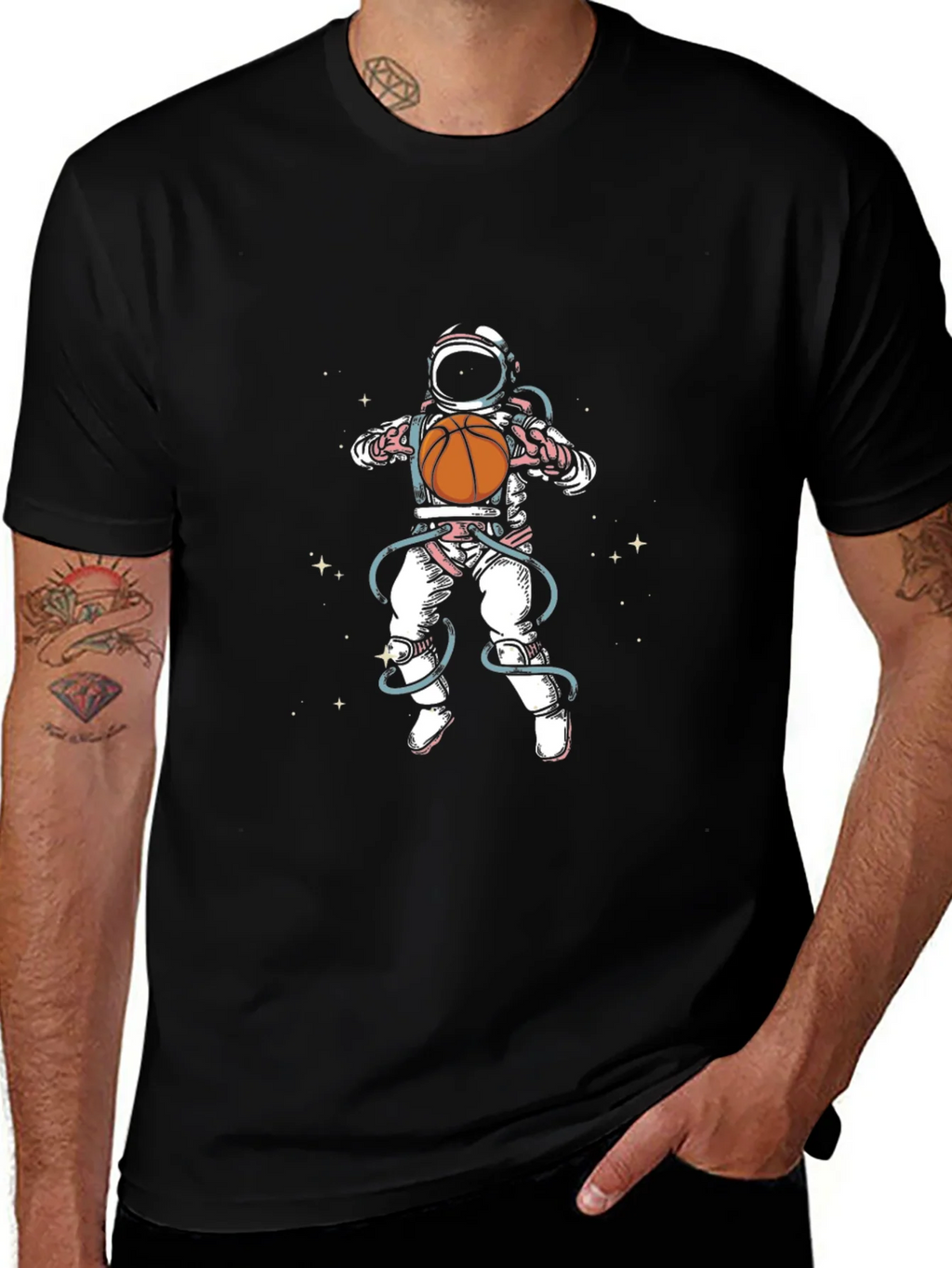 Astronaut Basketball Graphic Tee - Black Cotton Blend product image 1