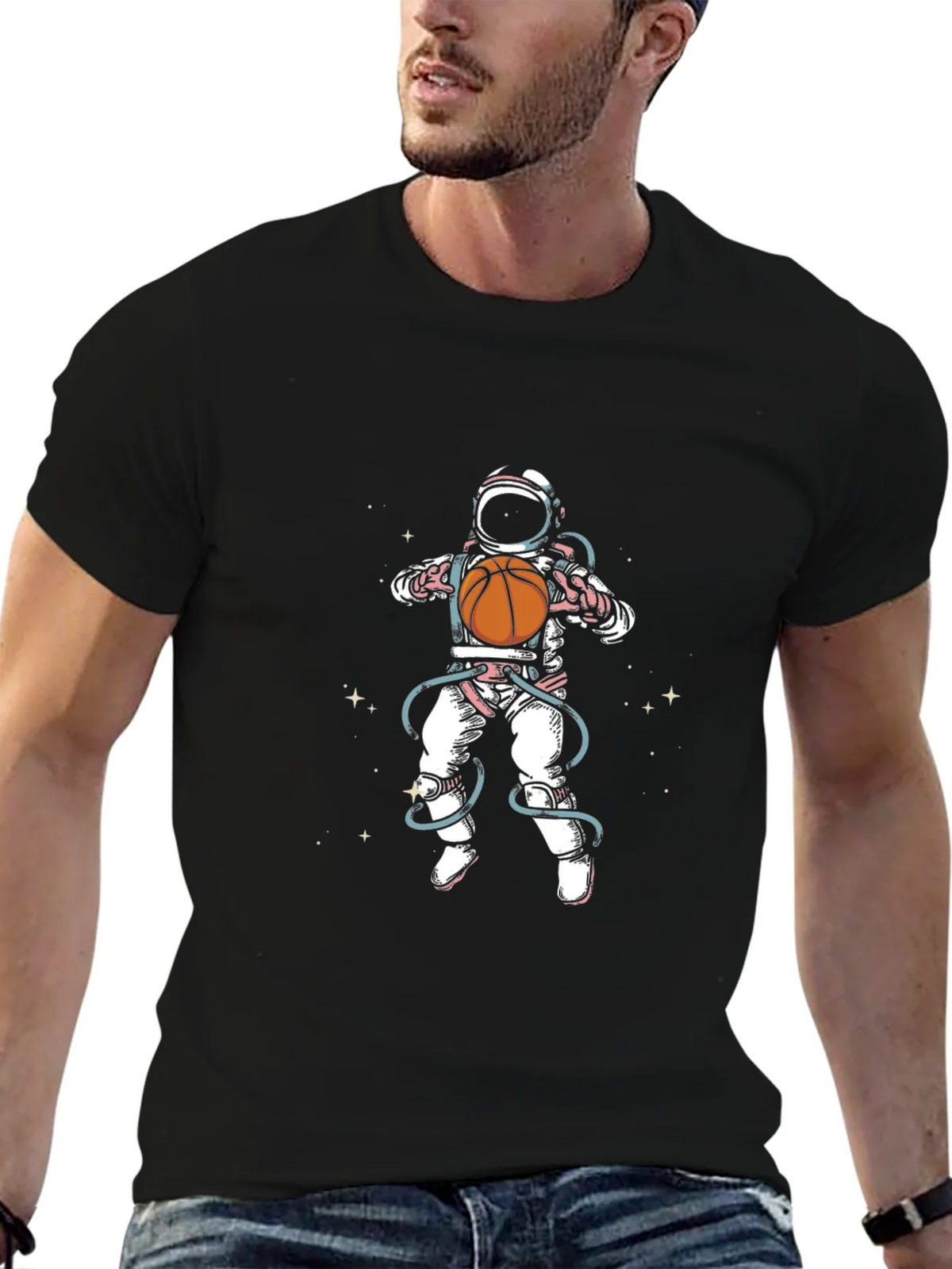 Astronaut Basketball Graphic Tee - Black Cotton Blend product image 9
