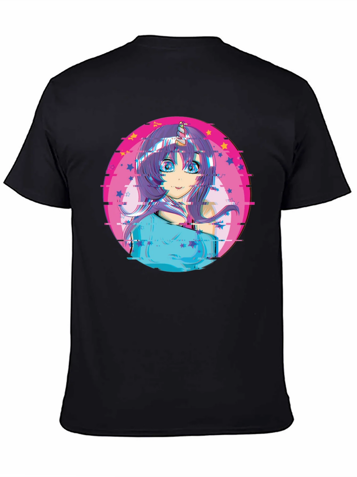 Anime Girl Unicorn Glitch T-Shirt - Black product image 7