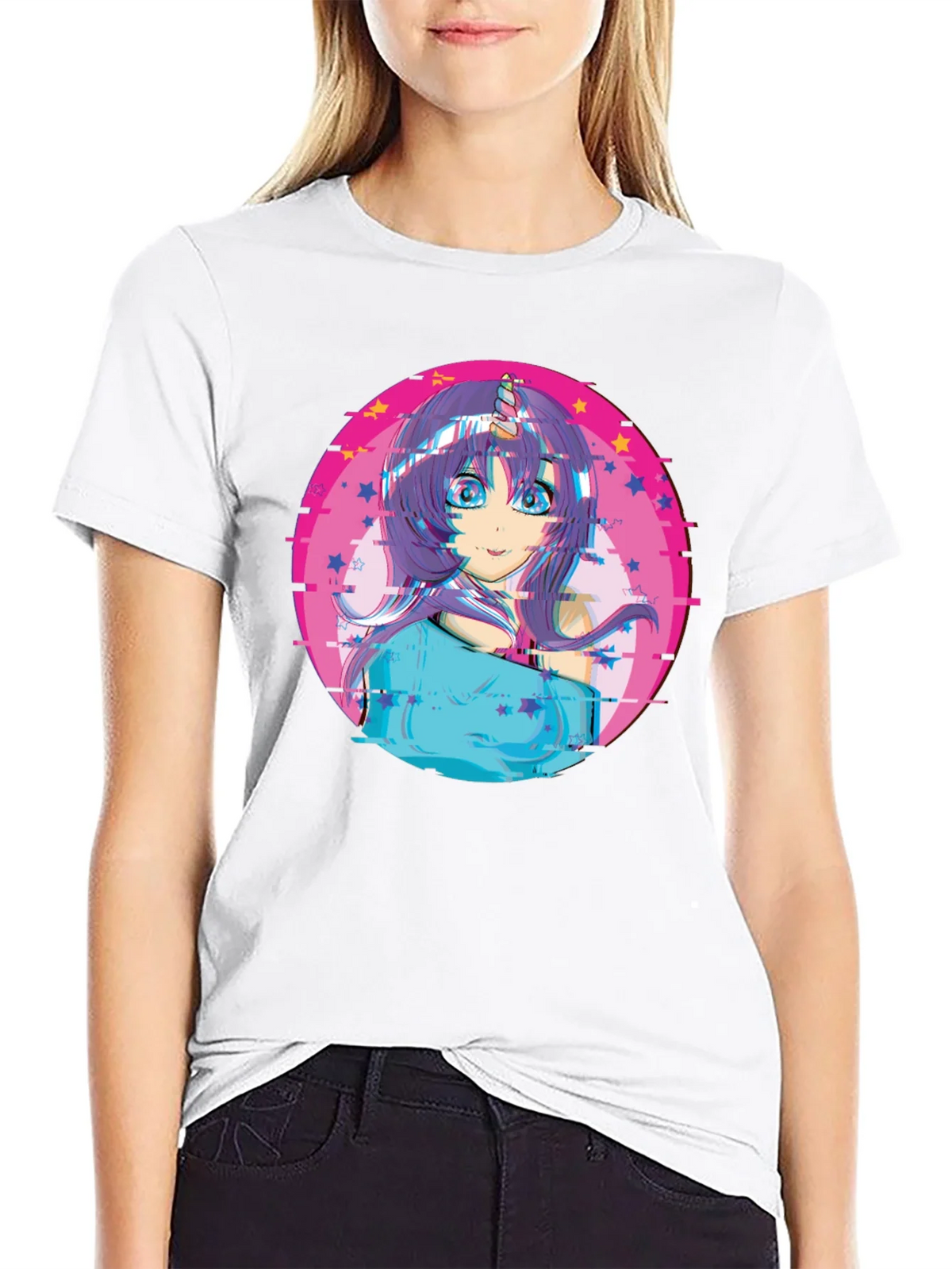 Anime Girl Unicorn Glitch T-Shirt - Black product image 11