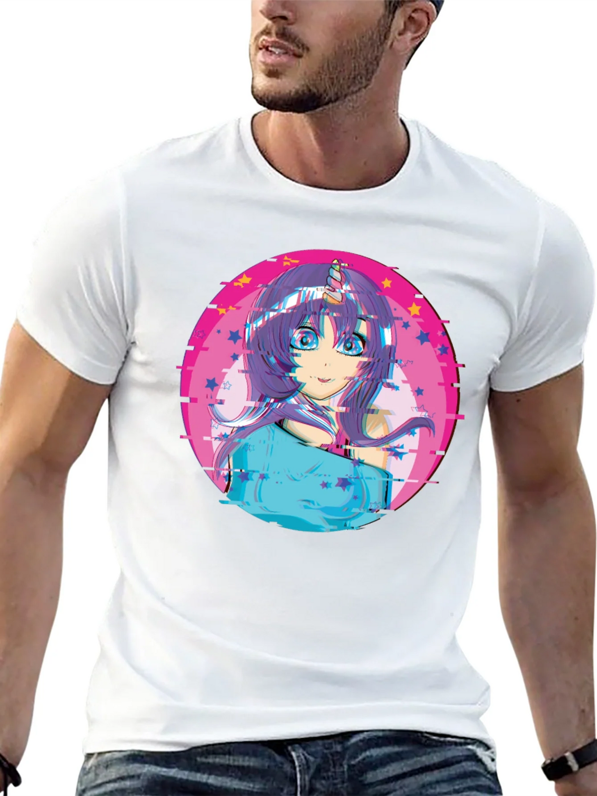 Anime Girl Unicorn Glitch T-Shirt - Black product image 4
