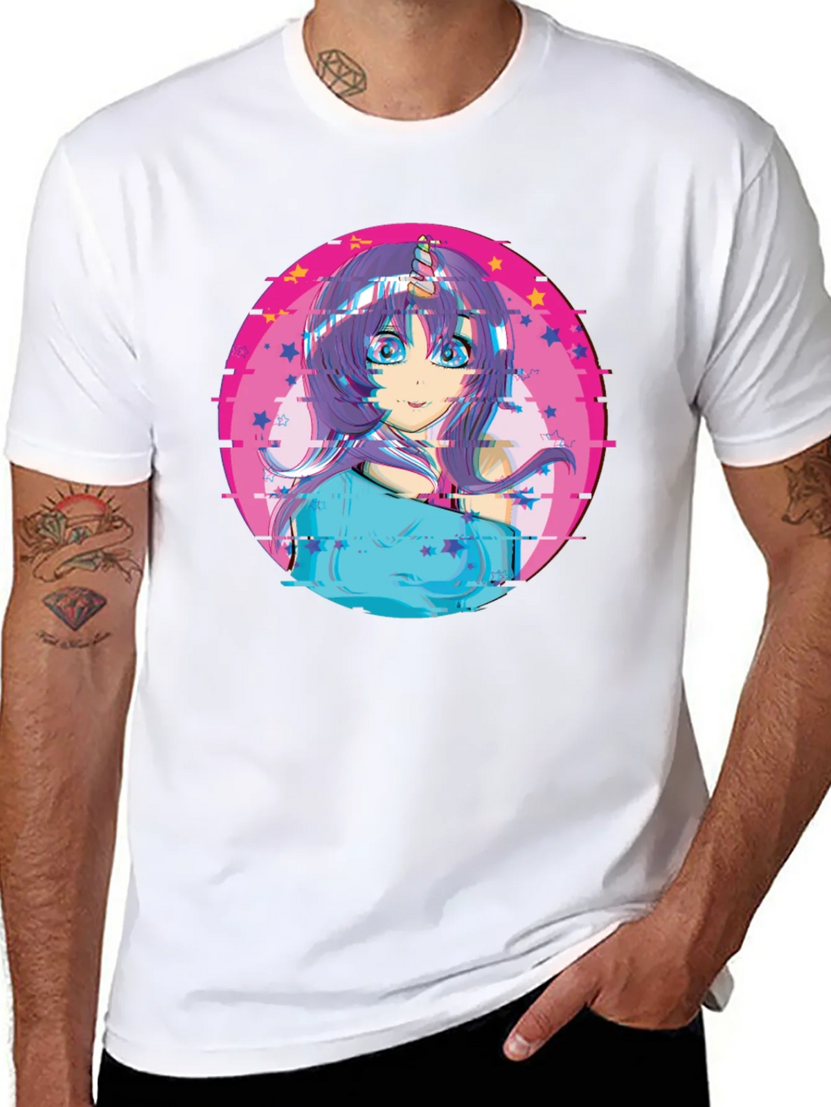Anime Girl Unicorn Glitch T-Shirt - Black product image 10