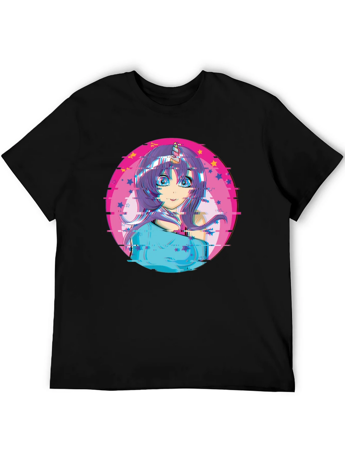 Anime Girl Unicorn Glitch T-Shirt - Black product image 8
