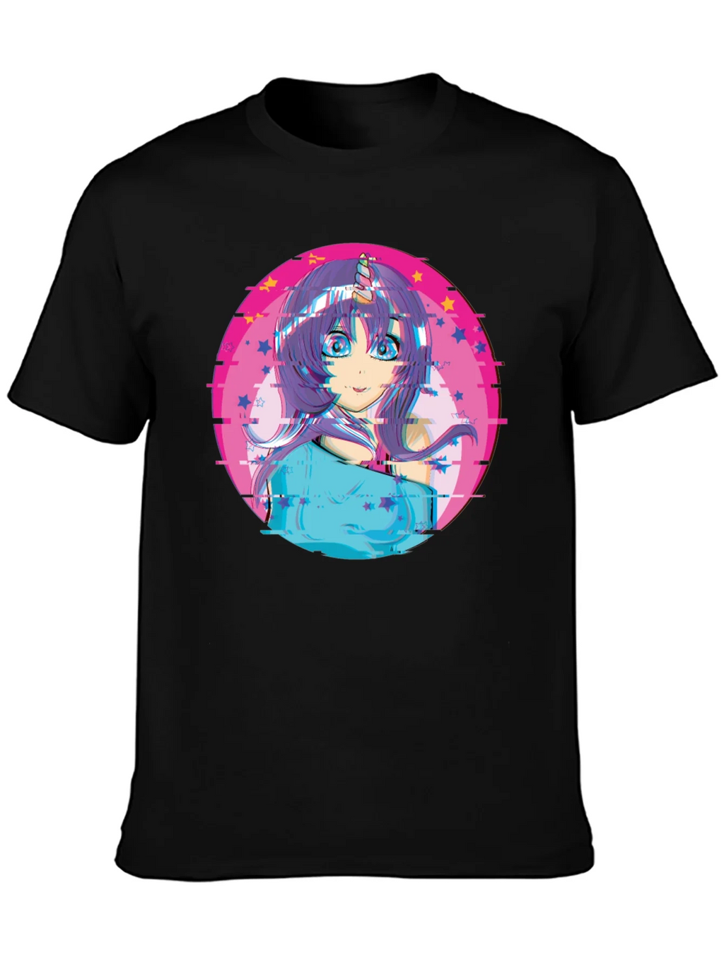 Anime Girl Unicorn Glitch T-Shirt - Black product image 6