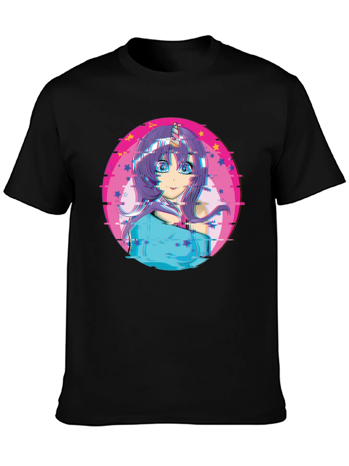 Anime Girl Unicorn Glitch T-Shirt - Black product image 6