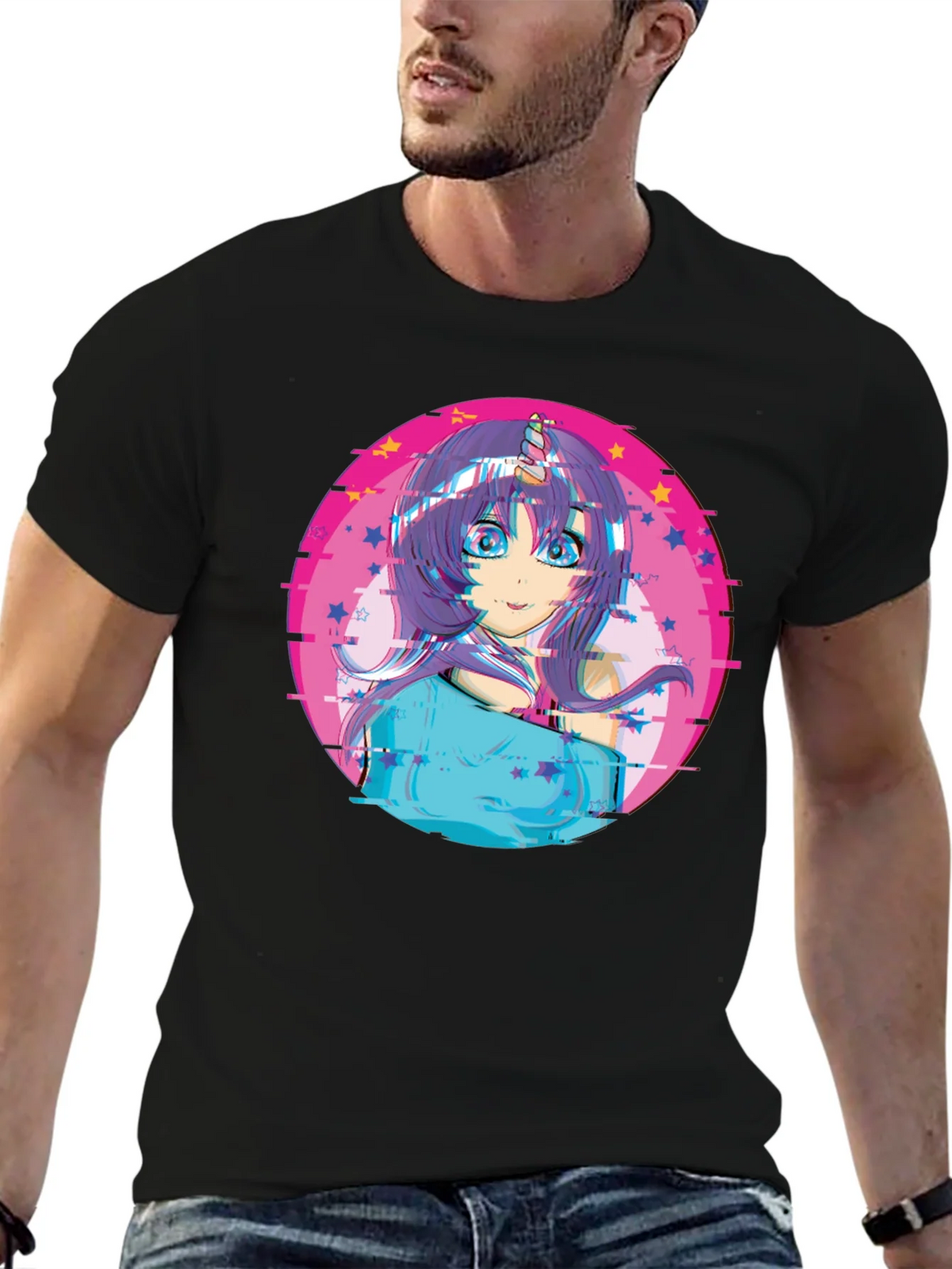 Anime Girl Unicorn Glitch T-Shirt - Black product image 9
