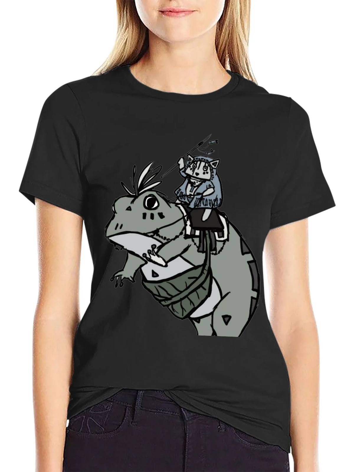 Frog Rider Graphic Tee - Black Cotton T-Shirt product image 5