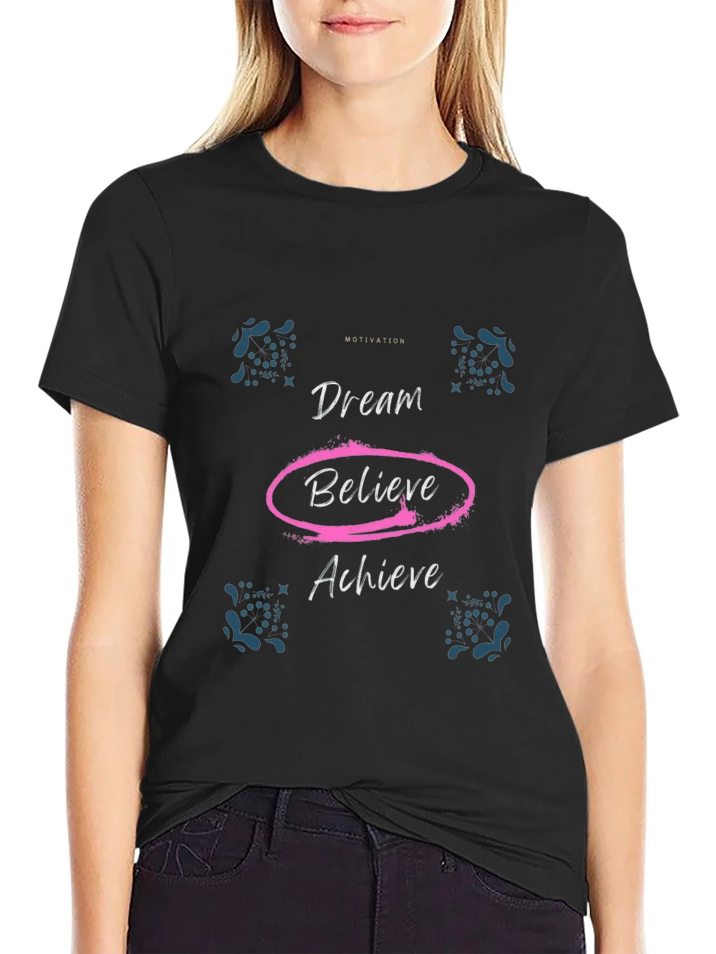 Motivational Dream Believe Achieve Black T-Shirt product image 5