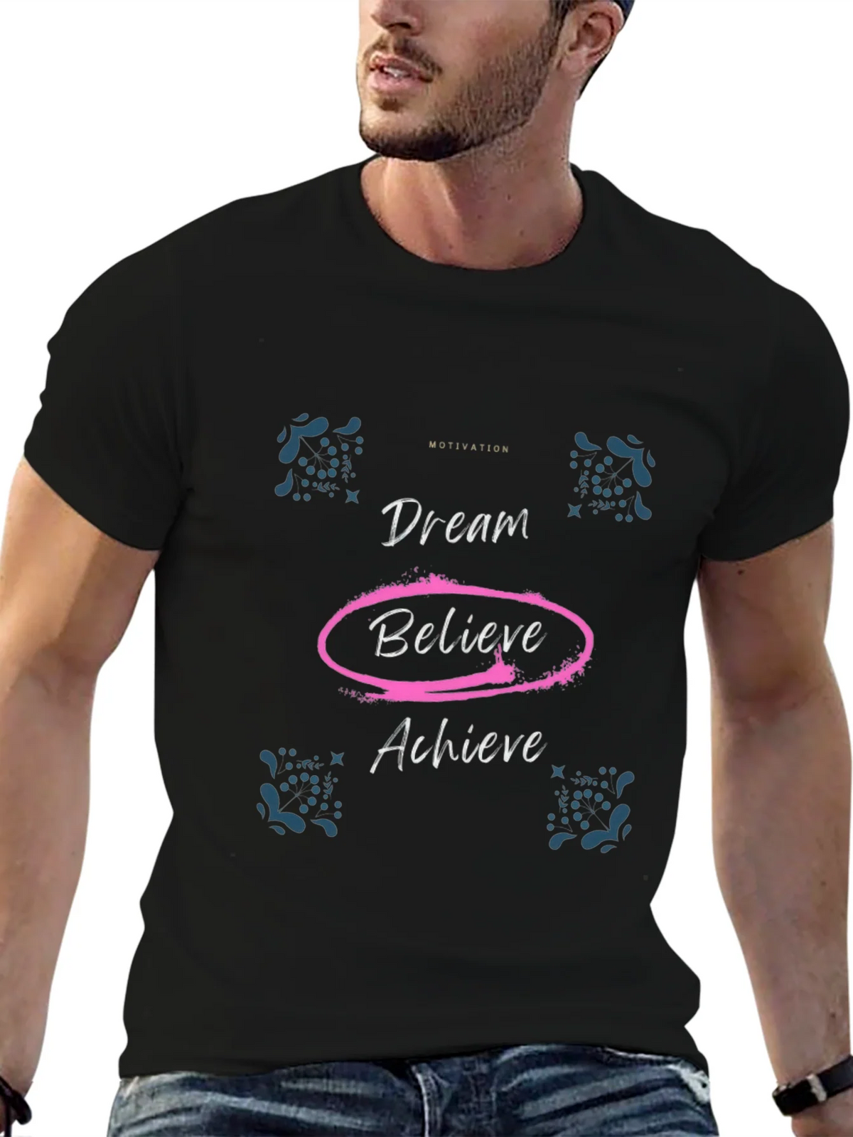 Motivational Dream Believe Achieve Black T-Shirt product image 9