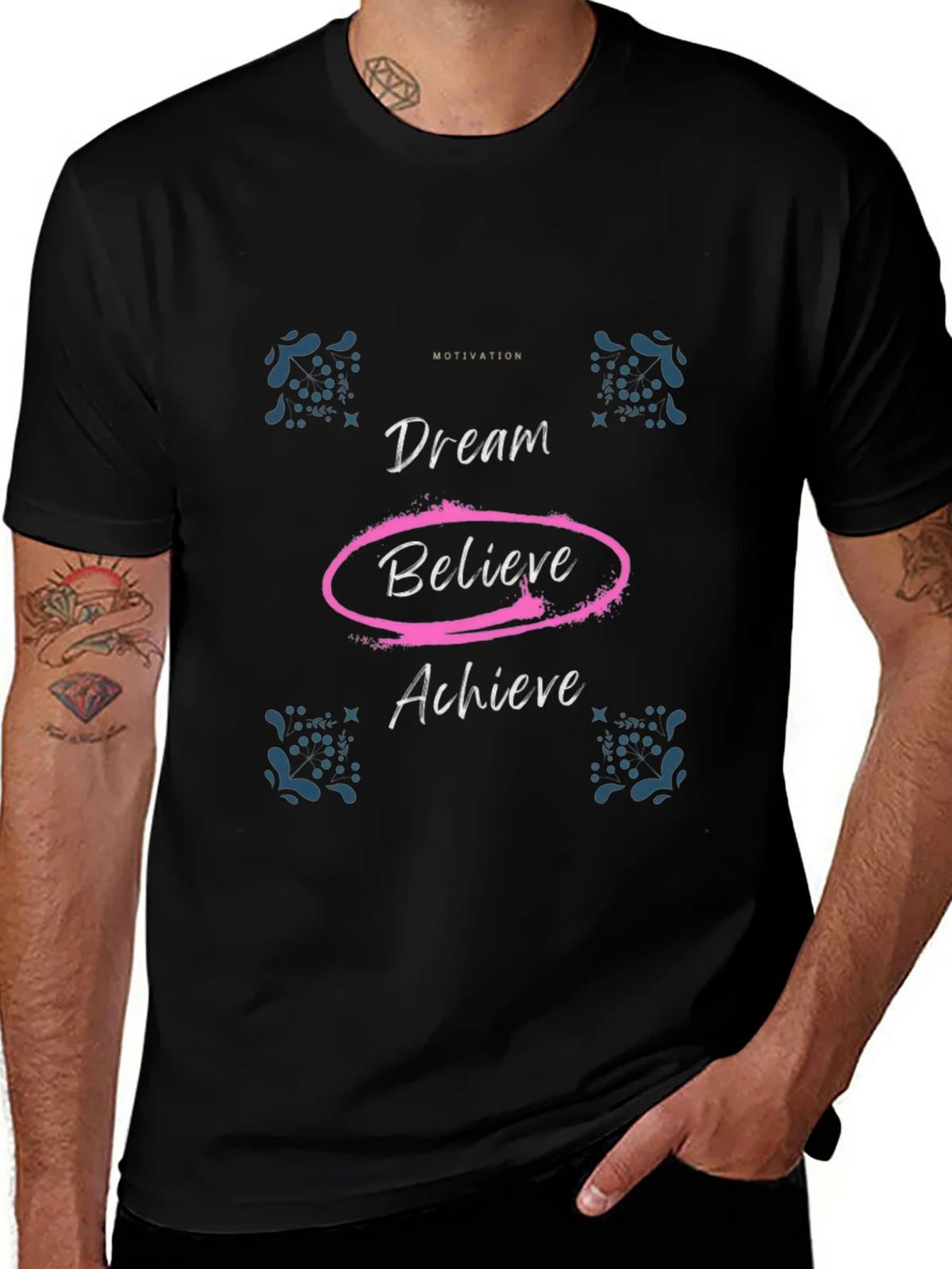 Motivational Dream Believe Achieve Black T-Shirt product image 1