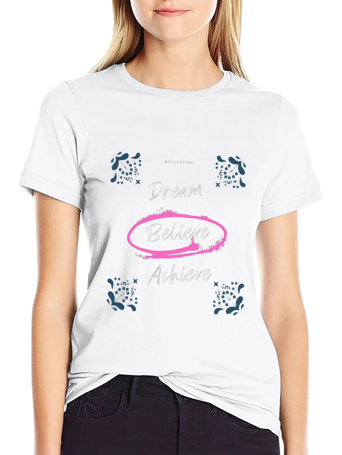 Motivational Dream Believe Achieve Black T-Shirt product image 11