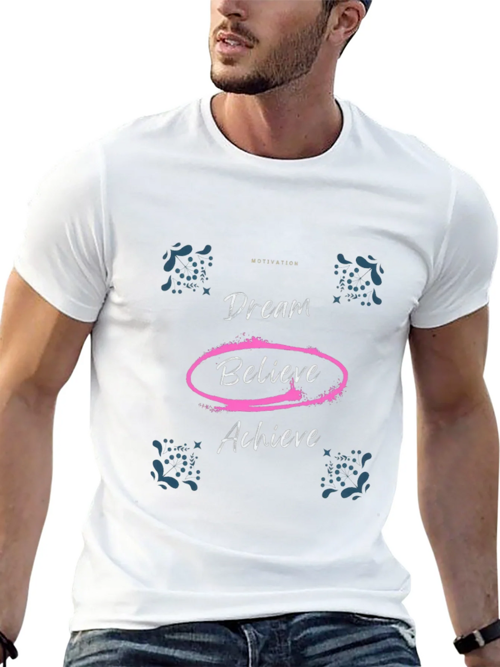 Motivational Dream Believe Achieve Black T-Shirt product image 4