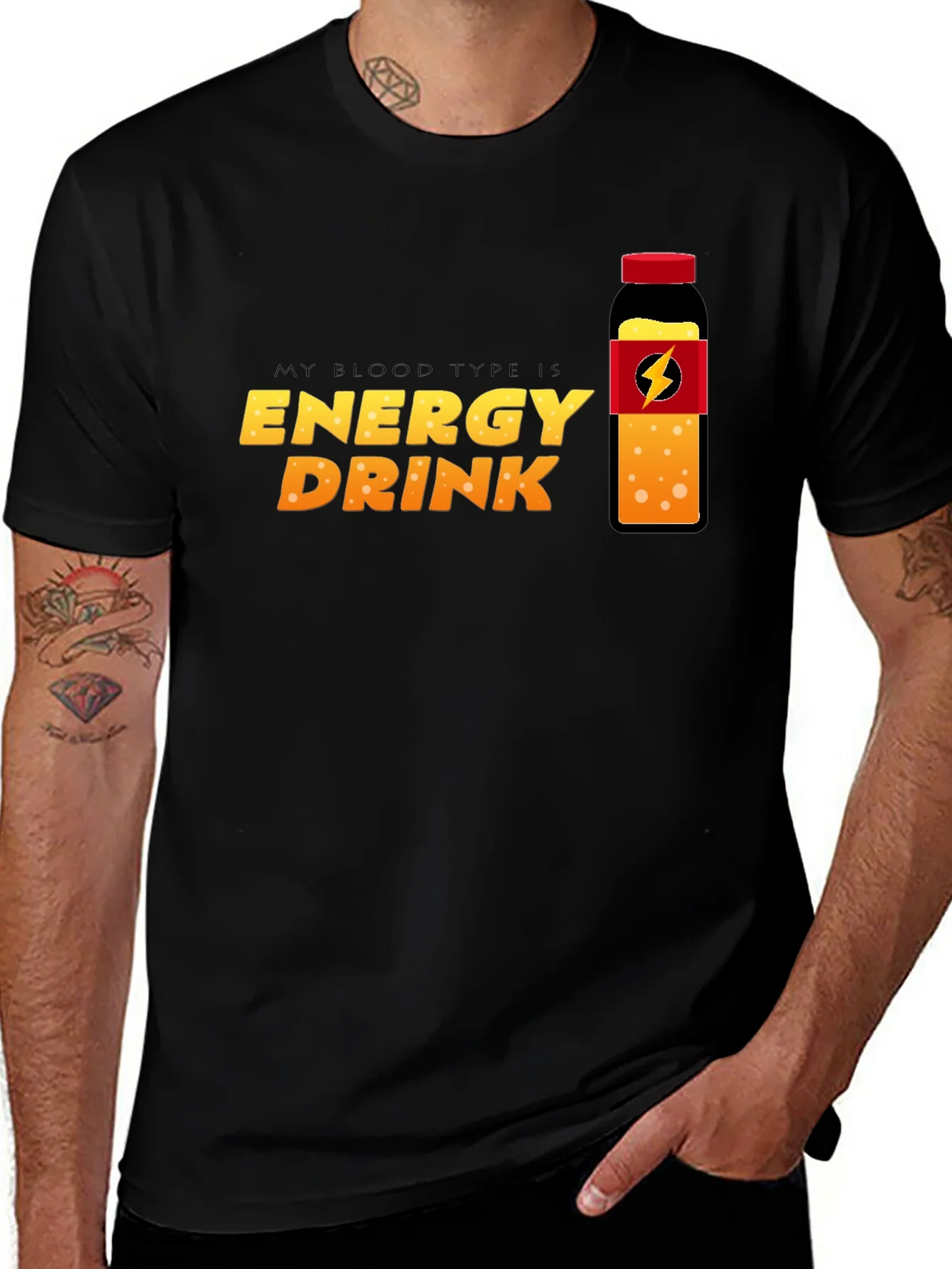 Energy Drink Blood Type T-Shirt - Black Crew Neck Tee product image 1