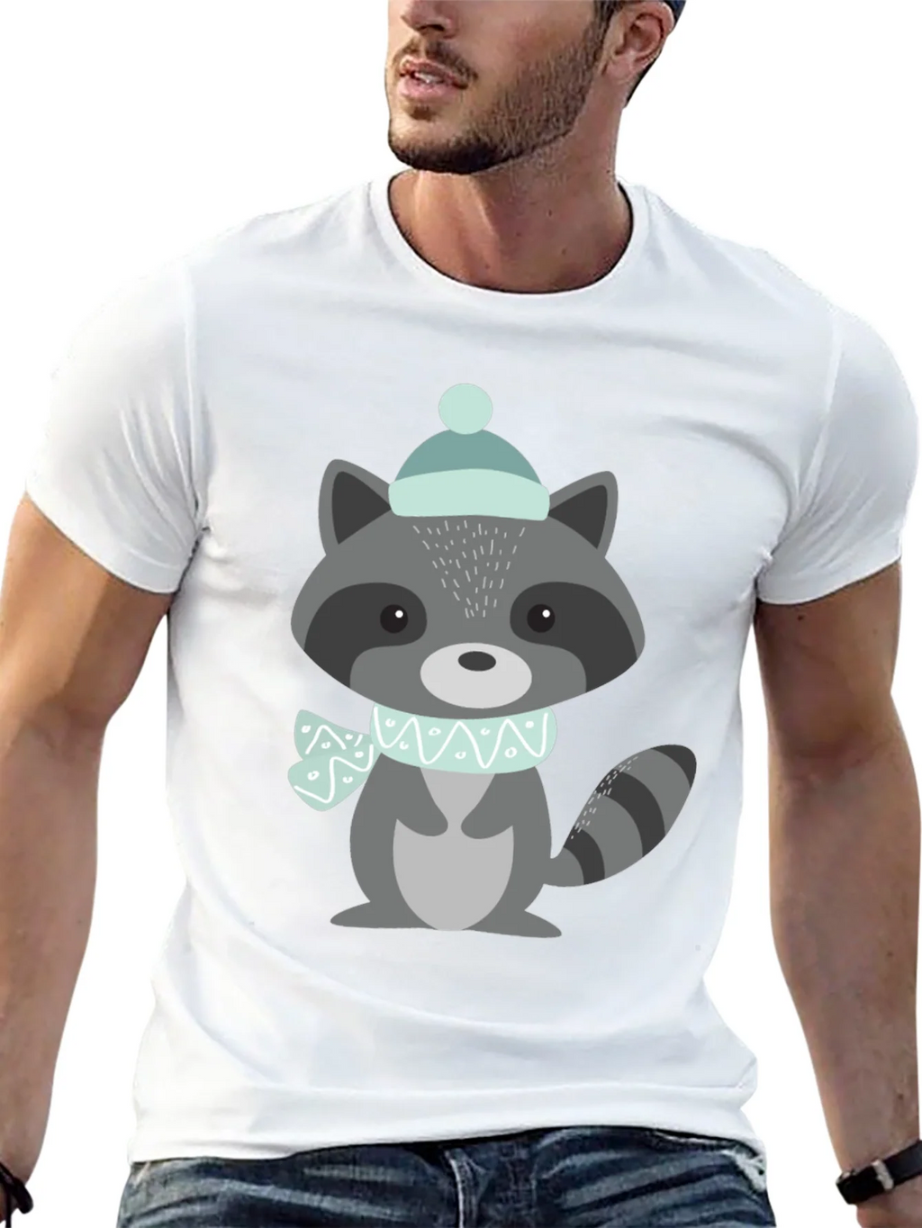 Cute Raccoon Winter Hat Graphic Tee