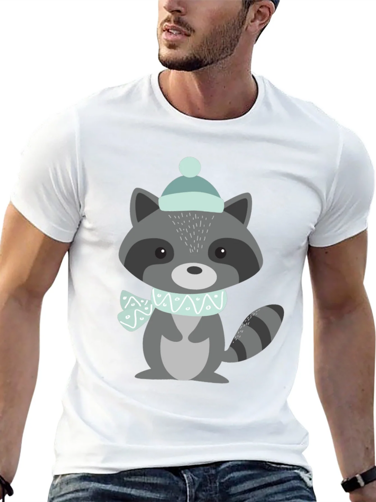 Cute Raccoon Winter Hat Graphic Tee