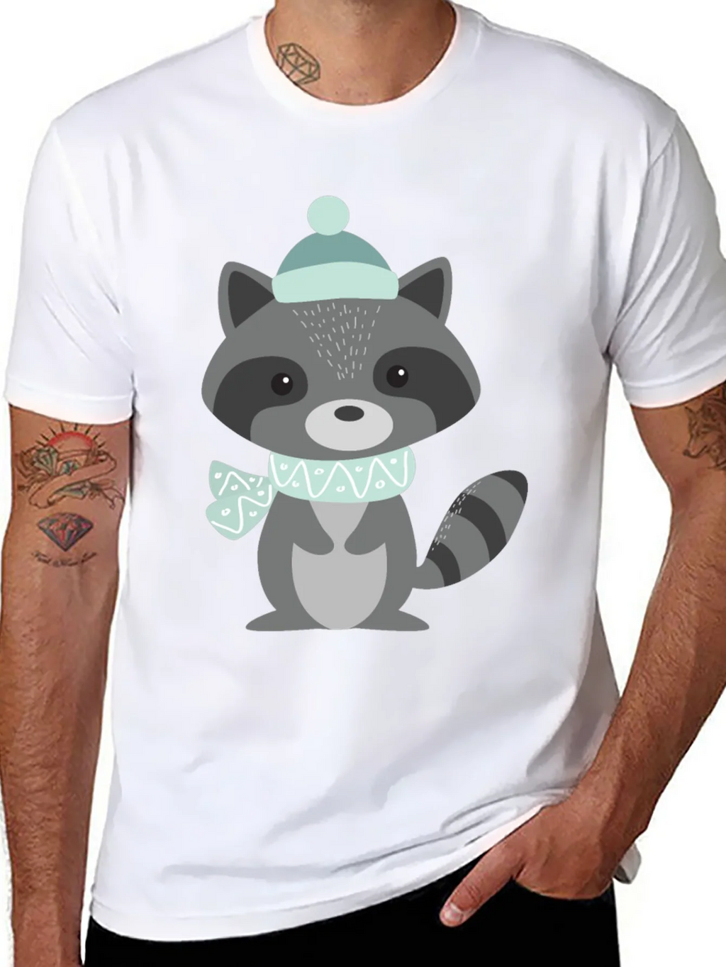 Cute Raccoon Winter Hat Graphic Tee