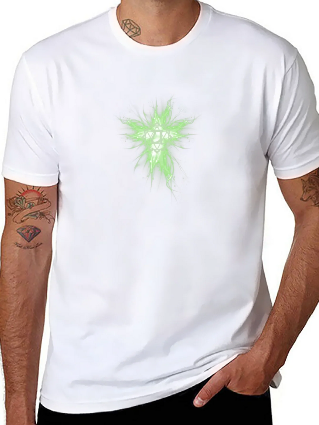 Mens Black T-Shirt with Green Geometric Design product image 10