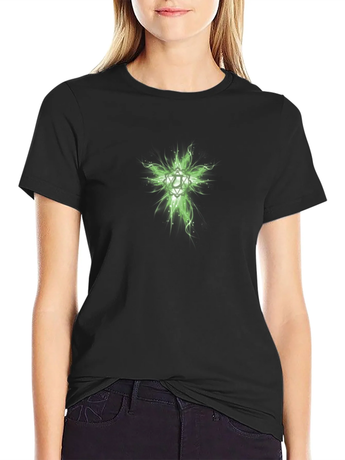Mens Black T-Shirt with Green Geometric Design product image 5