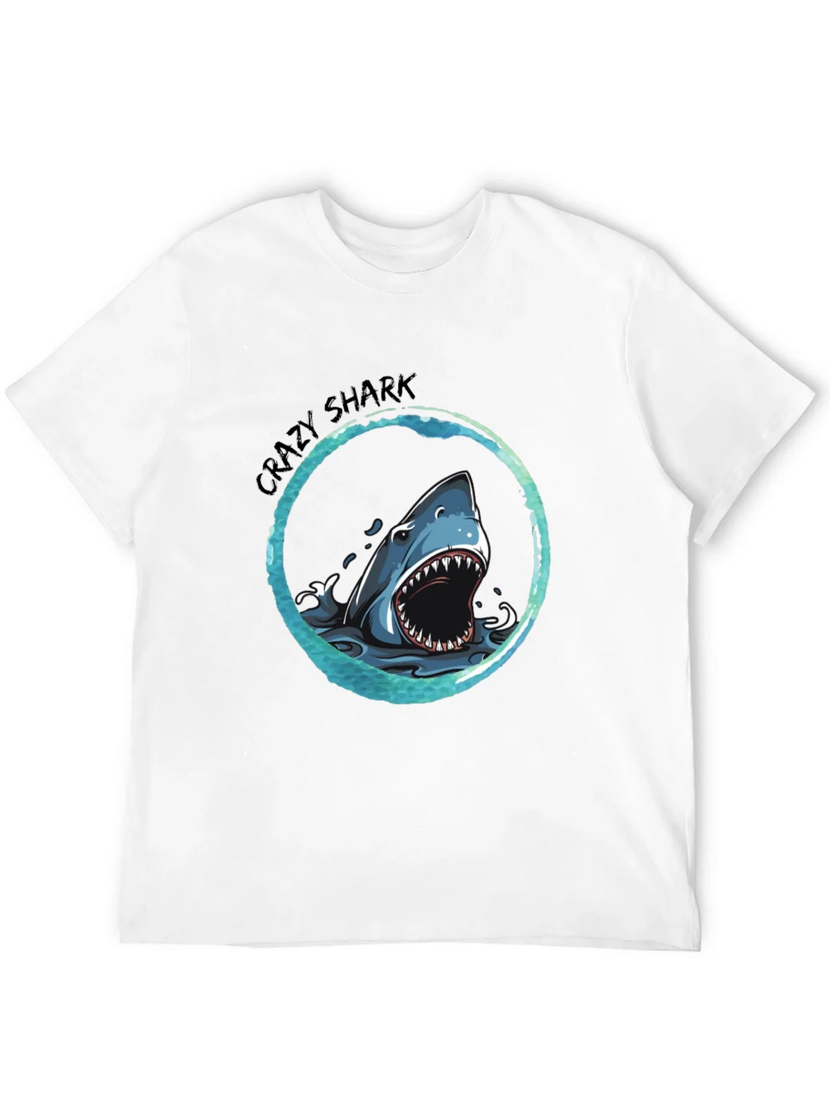 Crazy Shark Graphic Tee - Black Cotton T-Shirt product image 1