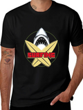 Surfing Shark Graphic Tee - Black Cotton T-Shirt product image 1