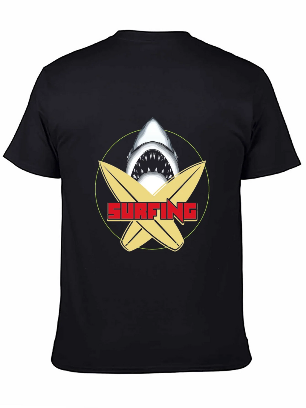 Surfing Shark Graphic Tee - Black Cotton T-Shirt product image 7
