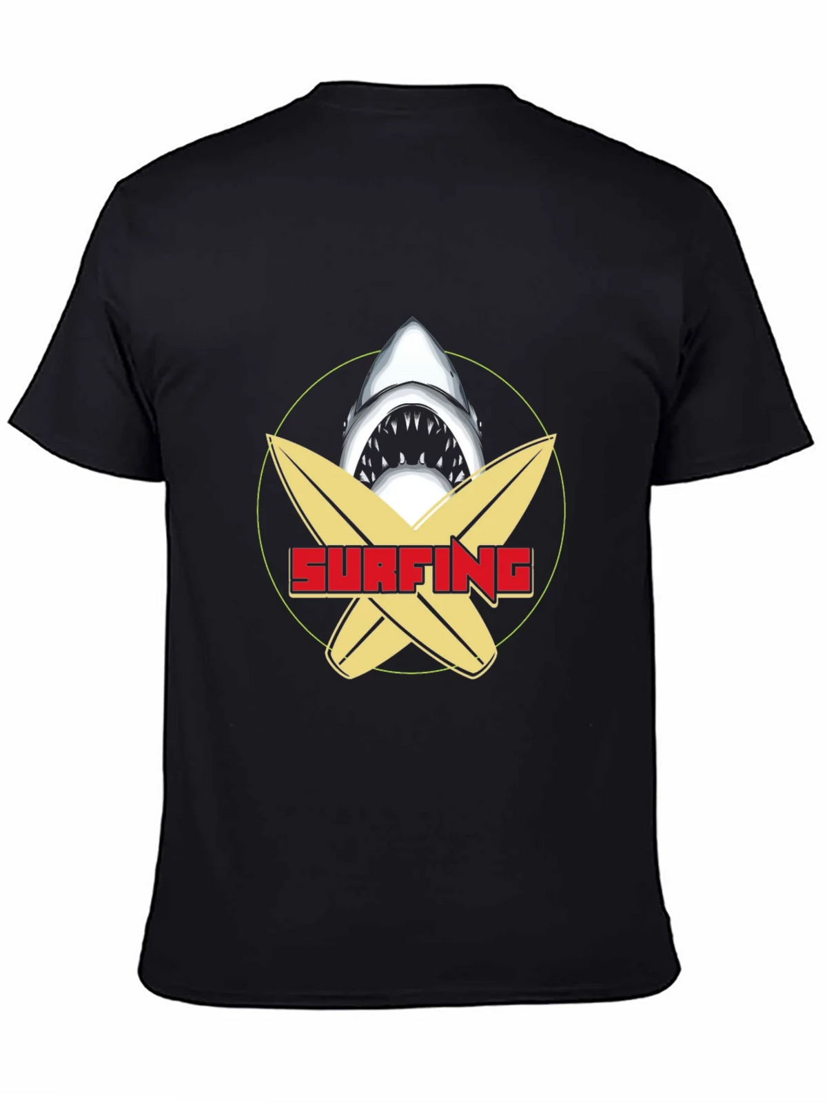 Surfing Shark Graphic Tee - Black Cotton T-Shirt product image 7