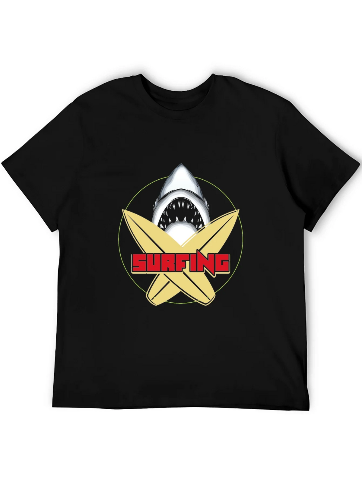Surfing Shark Graphic Tee - Black Cotton T-Shirt product image 8
