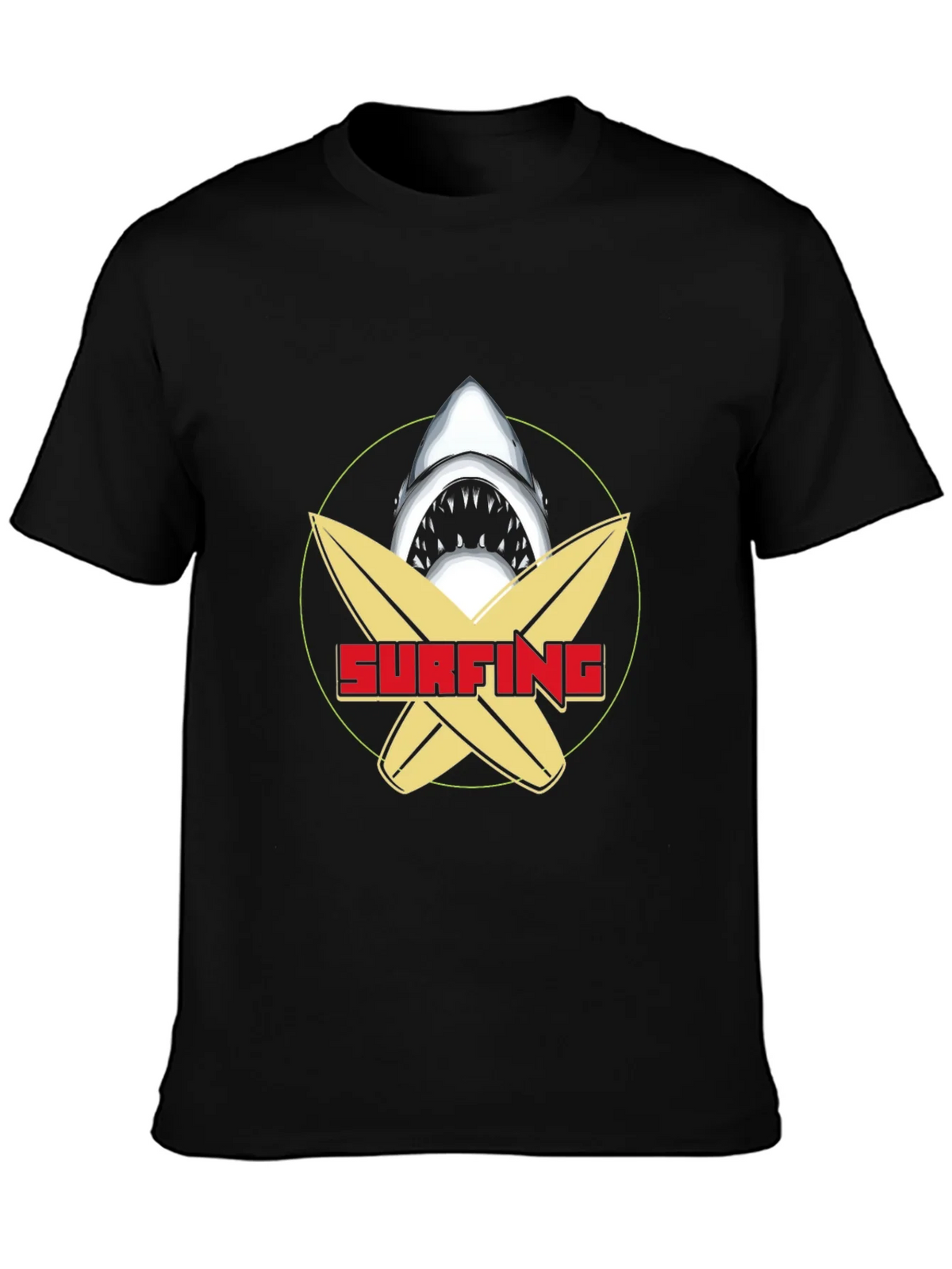 Surfing Shark Graphic Tee - Black Cotton T-Shirt product image 6