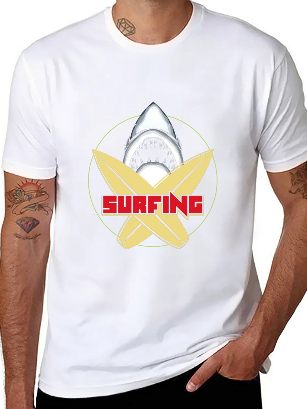 Surfing Shark Graphic Tee - Black Cotton T-Shirt product image 10