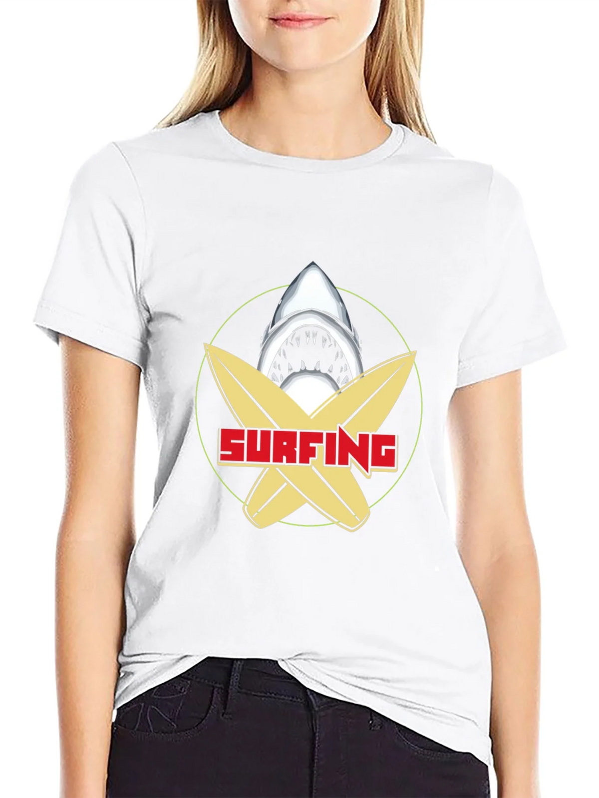 Surfing Shark Graphic Tee - Black Cotton T-Shirt product image 11