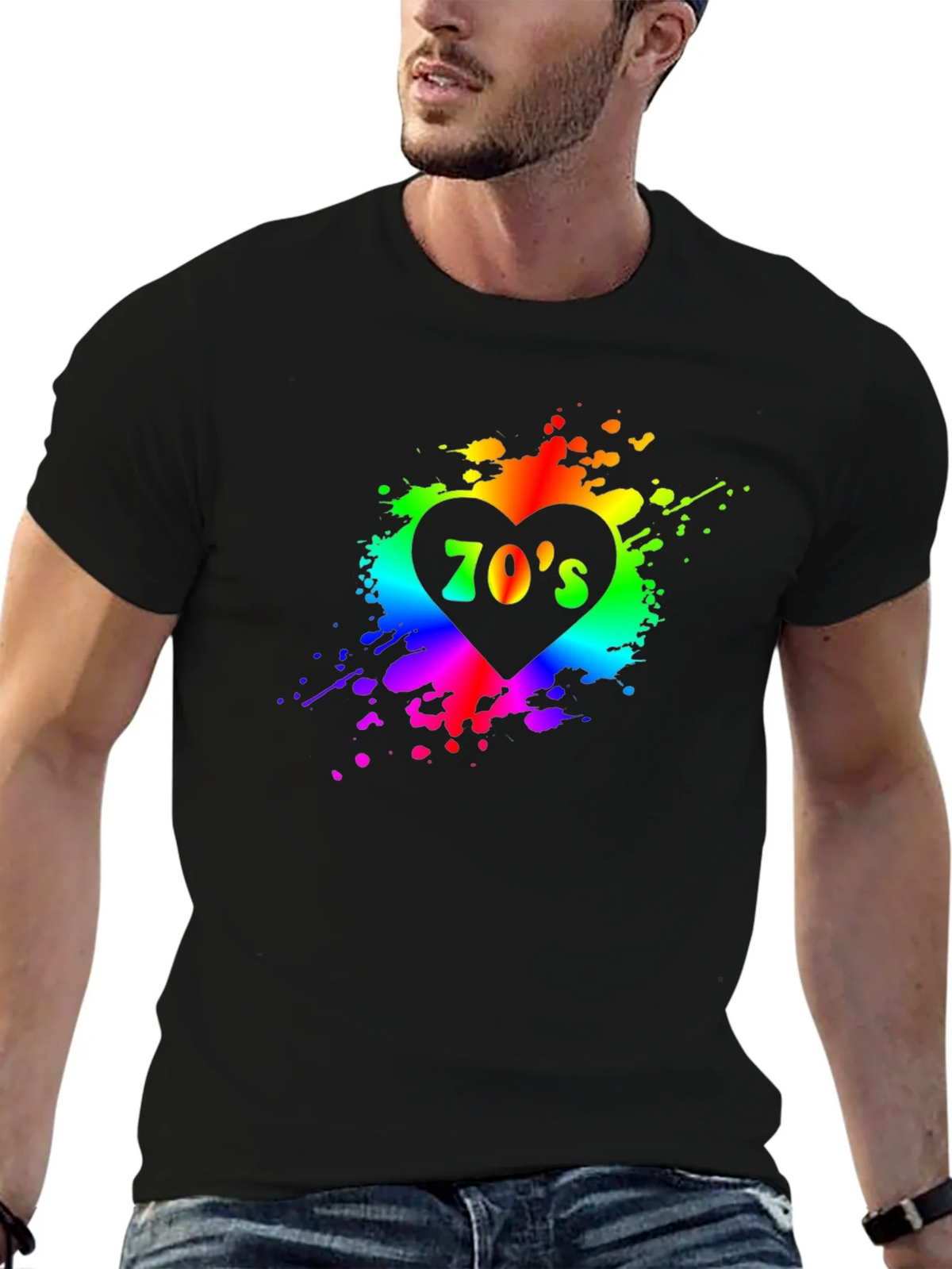 Retro 70s Heart Graphic T-Shirt - Black product image 1