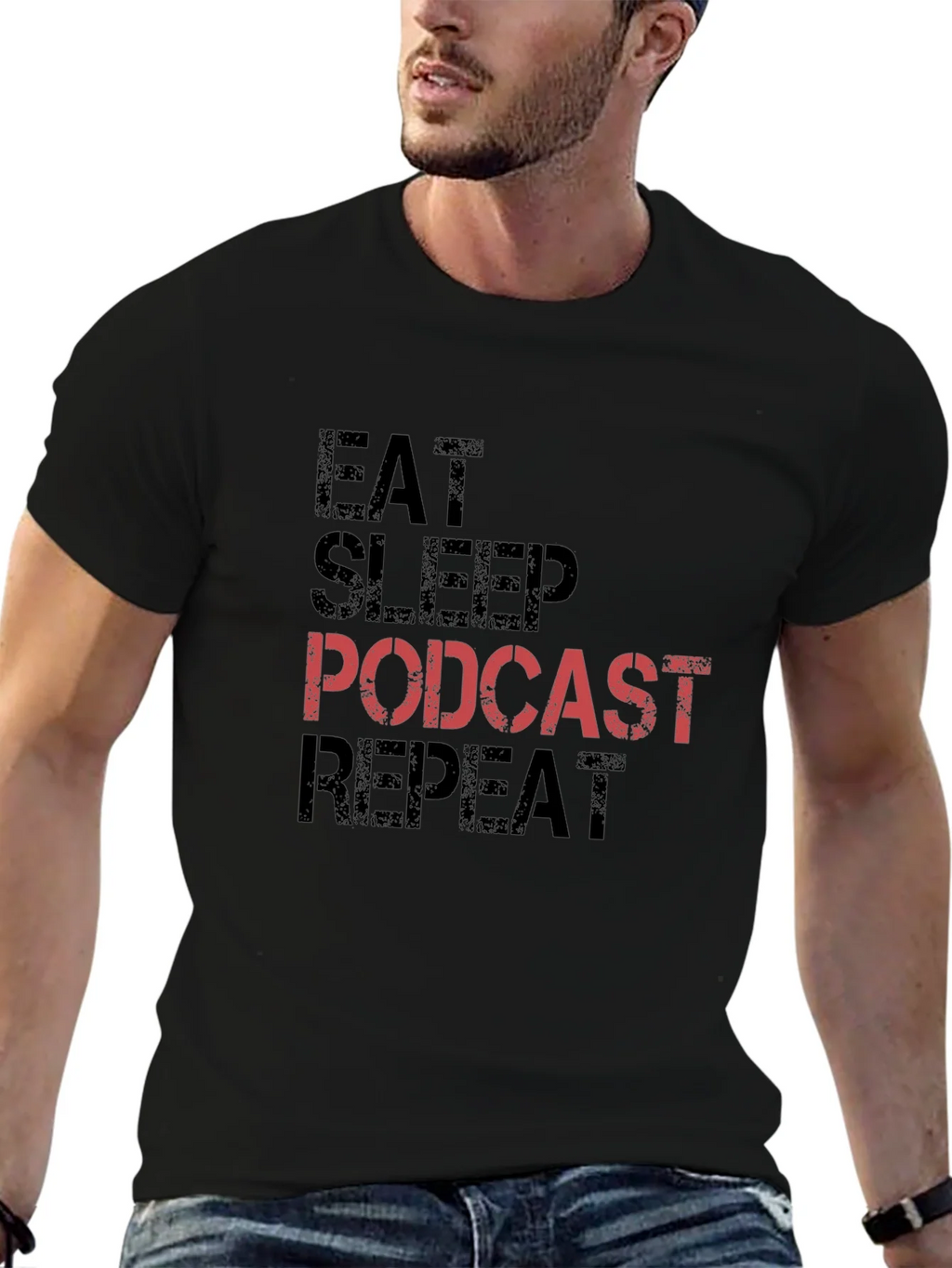 Eat Sleep Podcast Repeat Black T-Shirt product image 9