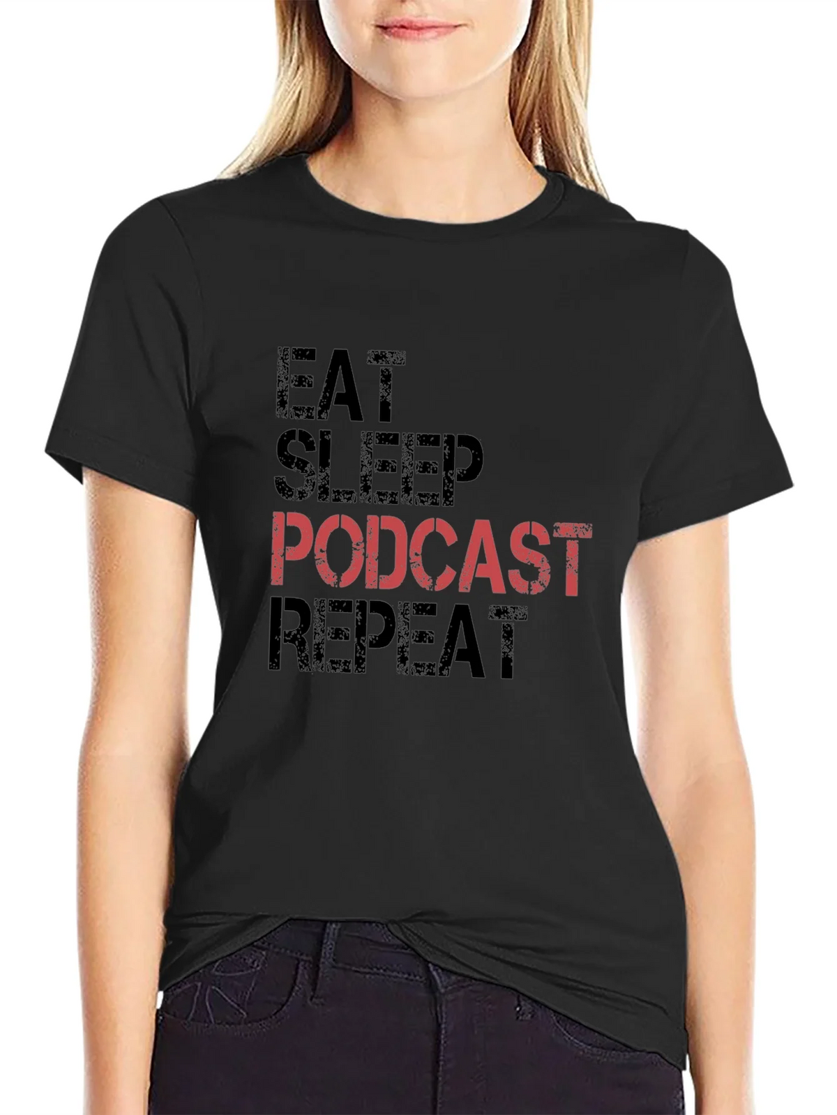 Eat Sleep Podcast Repeat Black T-Shirt product image 5