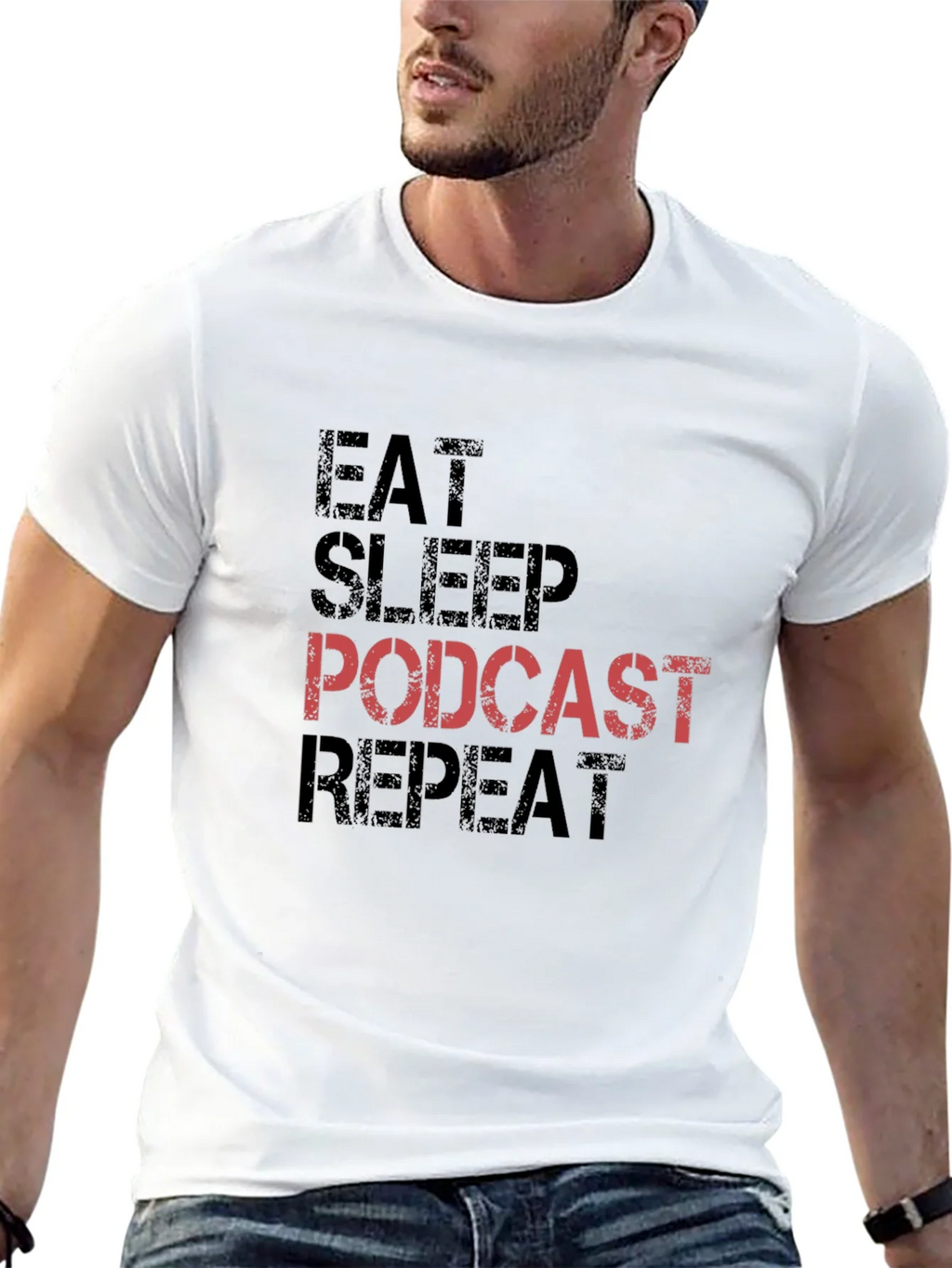 Eat Sleep Podcast Repeat Black T-Shirt product image 4