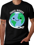 Travel Buddies Graphic Tee - Earth & Airplane Design product image 1