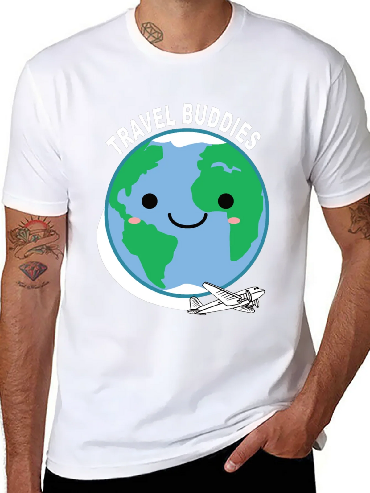 Travel Buddies Graphic Tee - Earth & Airplane Design product image 10
